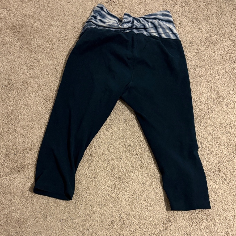 Navy Capri Leggings with Blue Tie-Dye Waistband